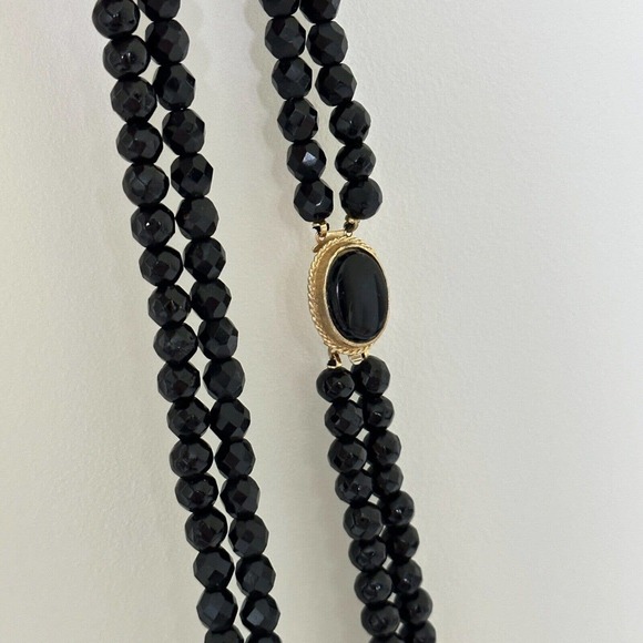 Antique Vintage Black Jet Faceted Bead Double Strand Long Statement Necklace 30" - Picture 7 of 12